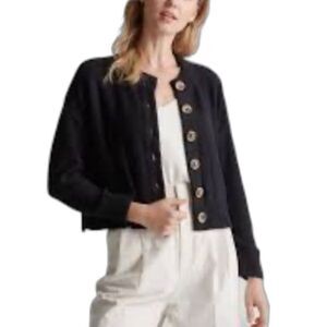 Quince Women's Black 100% Organic Cotton Cropped Cardigan Sweater Size M